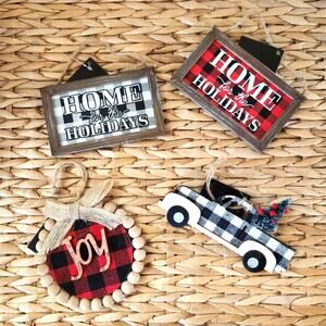 Bundle of New Ornaments Farmhouse Country Christmas Plaid Buffalo Checked